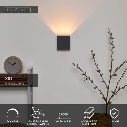 Lucide XIO - Wandleuchte - LED Dim. - G9 - 1x4W 2700K - Einstellbarer Abstrahlwinkel - Grau - USP
